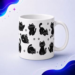 Caneca Gatinhos Fofinhos Com Estrelinhas Patinha De Gatos - Branco 325ml