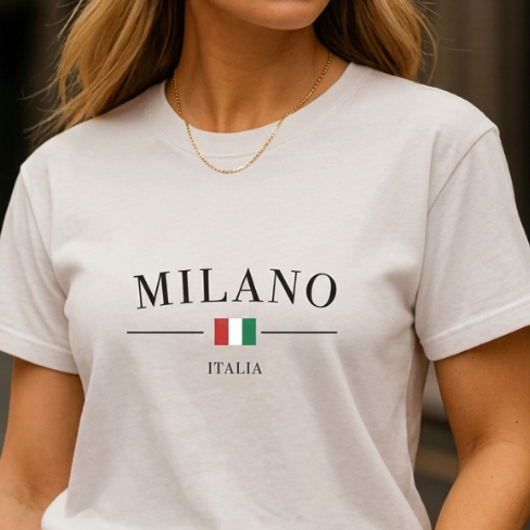 Camiseta Feminina T-shirt Estampada Milano Itália - Algodão Premium Fio 30.1 -Casual Básica Estilosa