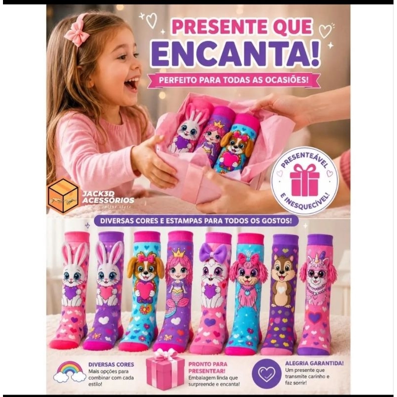 Meia Infantil Personagens Divertida Estampada – Colorida e Confortável