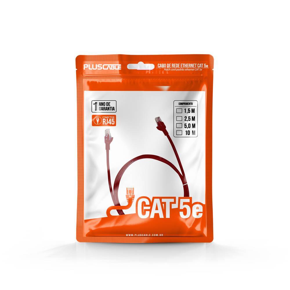Cabo de Rede Cat.5e PlusCable Patch Cord 1,5 Metros Vermelho - PC-ETHU15RD — imagem 2 de 2