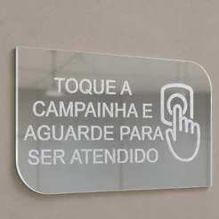Placa Sinalização Toque a Campainha Acrilico Espelhado