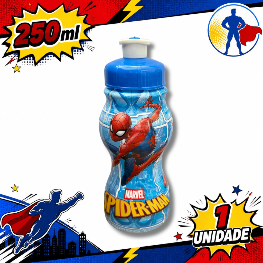 Garrafinha Infantil 250ml Super-Heróis Homem-Aranha Hulk Thor Capitão América Homem de Ferro