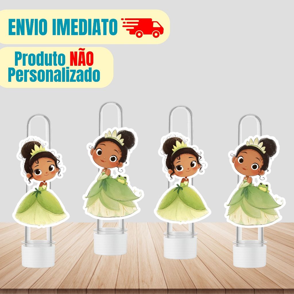 Aplique Tag Para Tubete Tiana Cute a Princesa e o Sapo | Personalizado | Lembrancinha Festa Infantil | Aniversário