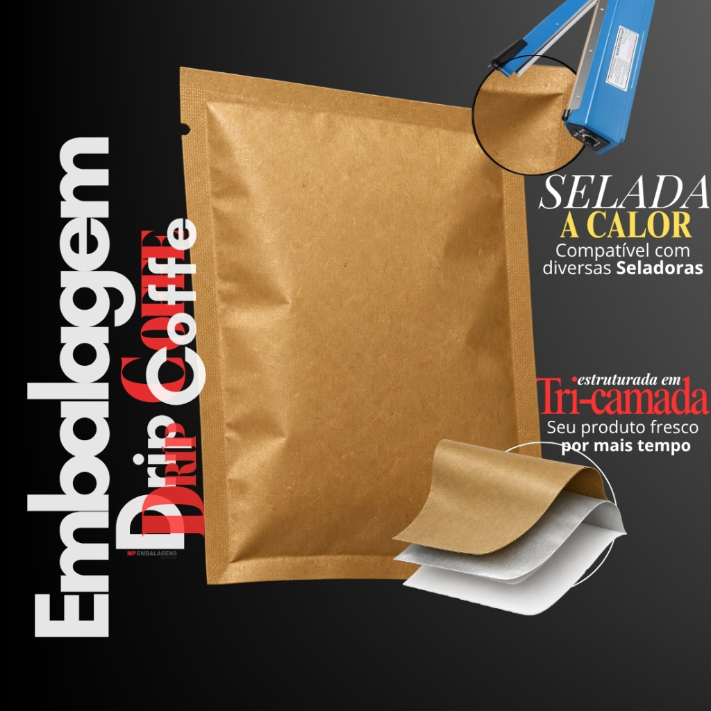 Embalagem Drip Coffee Kraft 11x12 - Pct 100Unids