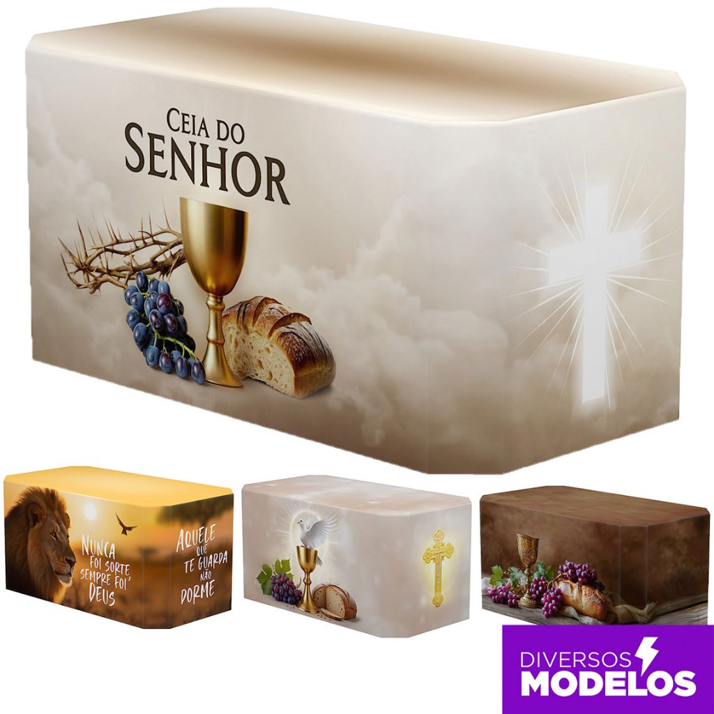 Capa de Mesa Religiosa Forro de Mesa Decoração Cristã Sublimada em Tecido 1,40x0