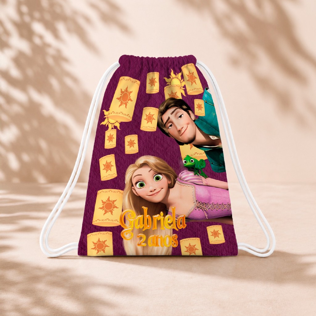10 Mochila Personalizada Infantil 18x26 Sacolinhas Surpresa Festa Aniversário Lembrancinha Enrolados Rapunzel M3