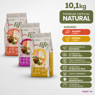 Ração Quatree Life Gatos Filhotes, Adultos e Castrados 3kg e 10,1kg - Frango / Salmão
