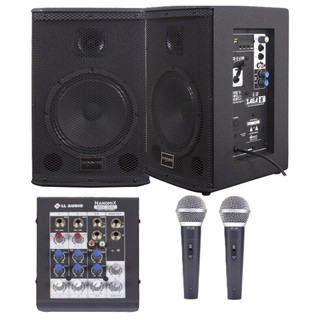 Kit Caixa Som Saga 8 225w + Mesa Nanomix 4 Canais + 2 Microfone Dylan