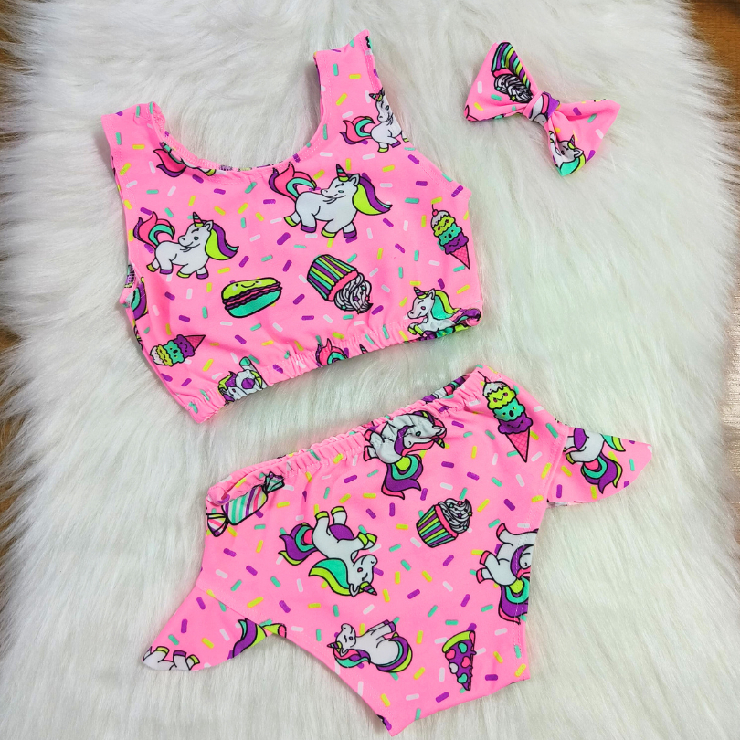 Biquíni infantil (3 a 6 anos) Moda Praia em suplex | Lançamento | Acompanha Laço