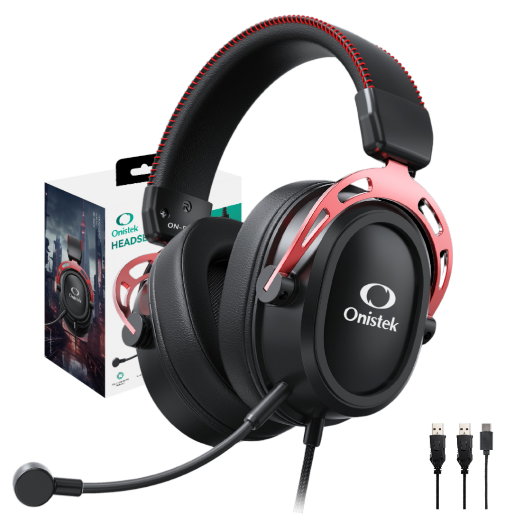 Fone De Ouvido Gamer 50mm Microfone Mute Type-C USB Metal Onistek Para PC PS5 Notebook