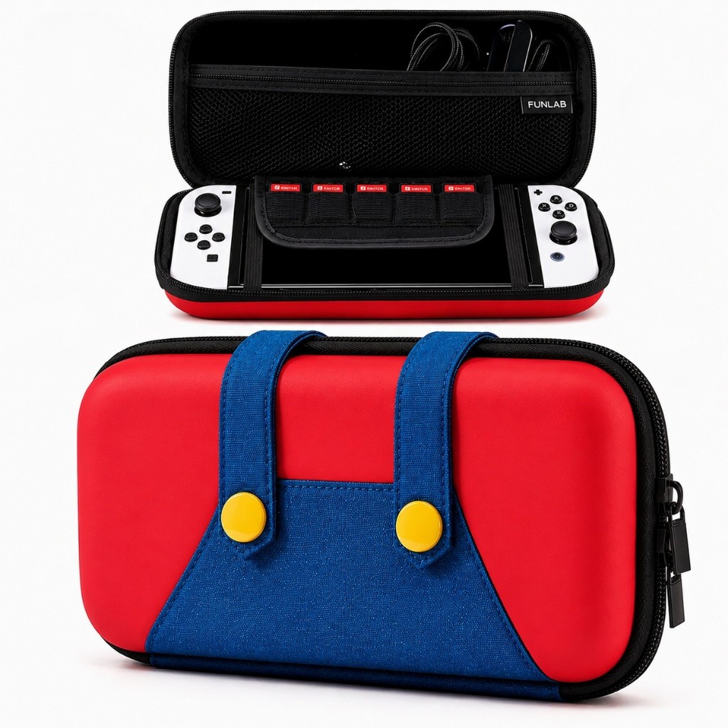 Case Nintendo Switch OLED Estojo Bolsa de Transporte Capa Protetora Rígida 10 Slots Para Jogos Estilo Mario