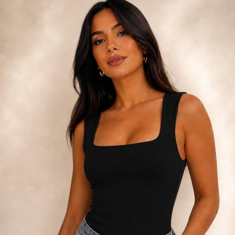 Blusa Regata Feminina Gola Quadrada Elegante Confortável Suplex Leve Casual Escritório Trabalho Moda  Primavera Verão 26