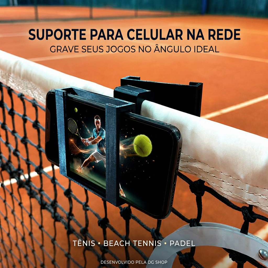 Suporte Celular para Rede Tênis Beach Tennis Padel Gravar Jogos Partidas Ângulo Ajustável Portátil Quadra - DG SHOP