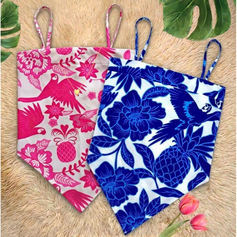 Kit 2 Blusa Lenço Feminino  Estampado Verão  Versátil Tecido Leve Fresquinho Alça Ajustável Blusa Feminina Estilosa
