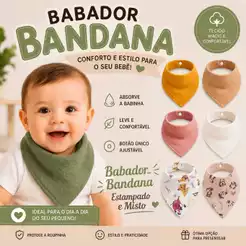 Kit com 5 Babador Bandana, Estampado e Misto, Bebê Infantil Cores Sortidas 100% Algodão Suedine