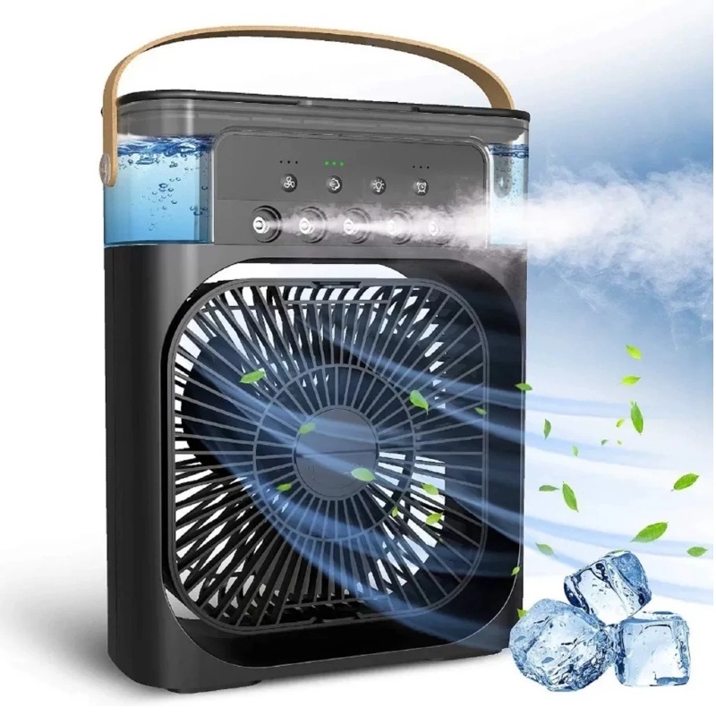 Ventilador Portátil de Mesa com Nebulização Umidificador USB Recarregável, Silencioso Casa e Escritório