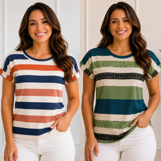 Blusa Manga Japonesa T Shirt Básica Blusa Feminina com Listras Moda Casual Blusa Soltinha De Malha