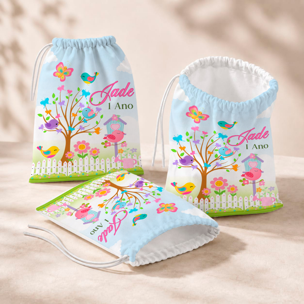 20 Sacolinhas Personalizada Festa Infantil 18x26 Aniversário Lembrancinha Jardim Encantando M2