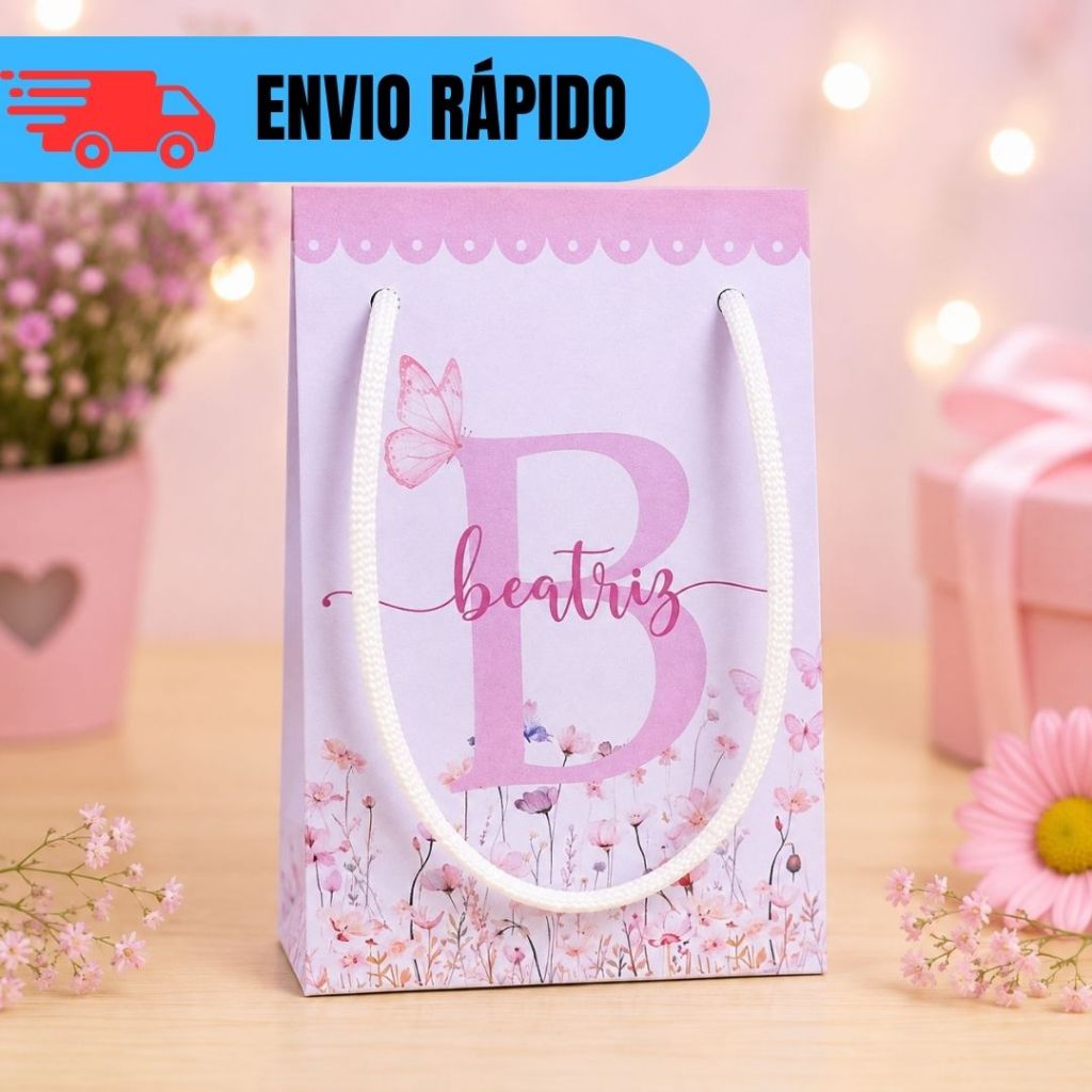ENVIO RAPIDO Kit 10 a 30 Sacolinhas Personalizada Jardim das Borboletas Nome Lembrancinhas Festa Infantil Aniversário