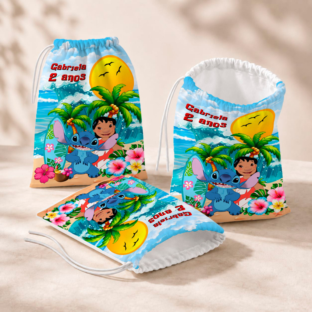 20 Sacolinhas Personalizada Festa Infantil 18x26 Aniversário Lembrancinha Lilo e Stitch