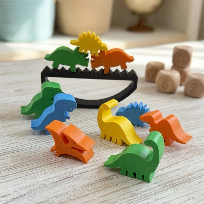 Jogo Torre de Equilíbrio Dinossauros Infantil - Brinquedo Educativo Montessoriano Pedagógico