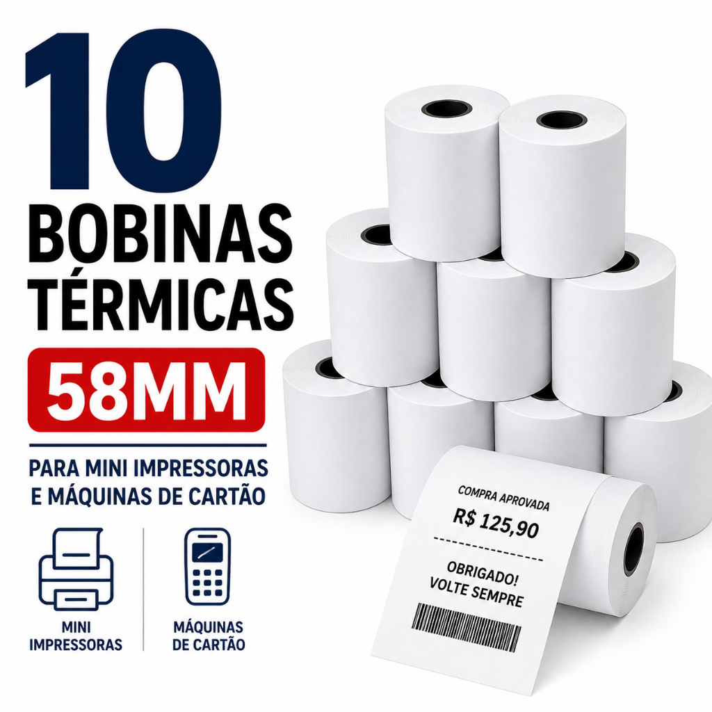 10 Bobina Térmica 58mm mini impressora