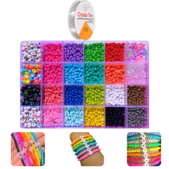 Kit Miçangas de vidro Completo entremeio colorido infantil pulseira colar + Silicone aprox 2500 pçs