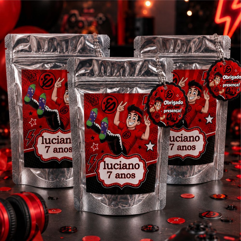 Saquinho Metalizado Zip Lock Personalizado Enaldinho | Lembrancinha Festa Infantil Aniversário