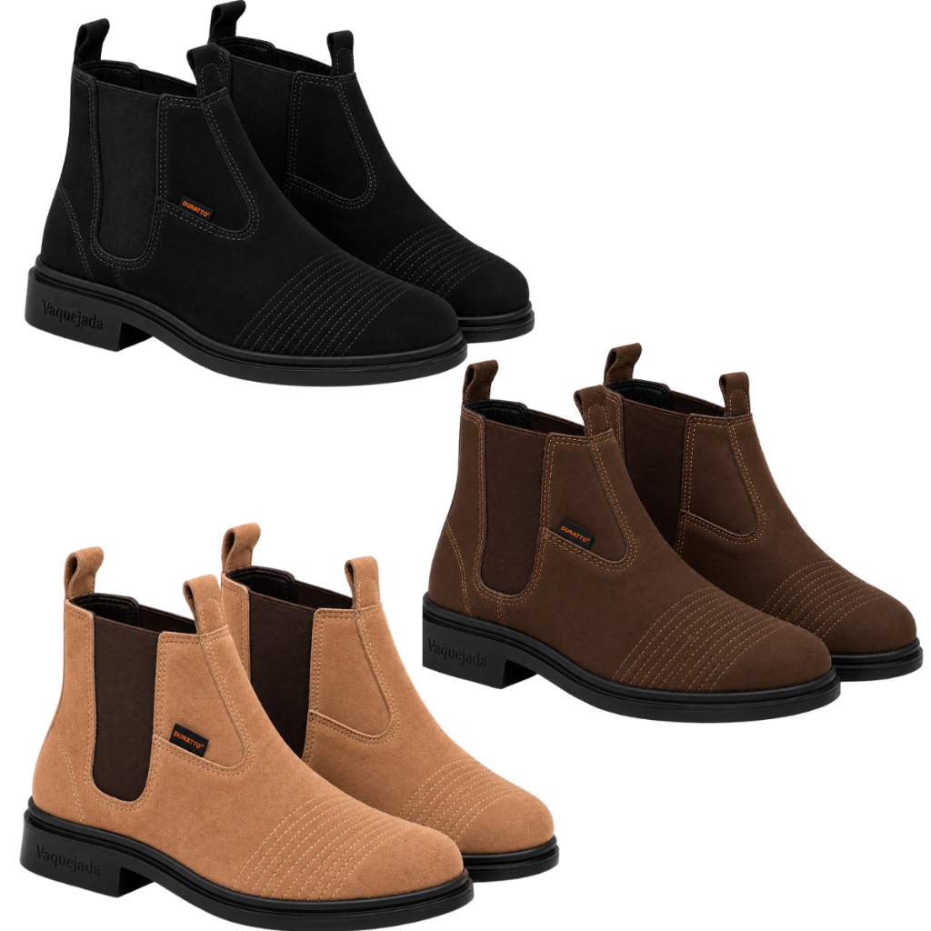 Kit 3 Pares Botina Country Masculina Couro Nobuck Vaquejada Cores Preto, Café e Bege