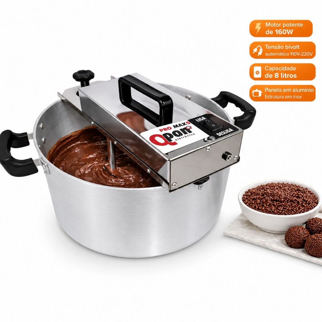 Imagem Panela Mexedeira Brigadeiro 8L Automática Qpan 160W Bivolt Inox Doces Cremes Recheios Geleias Confeitaria Profissional