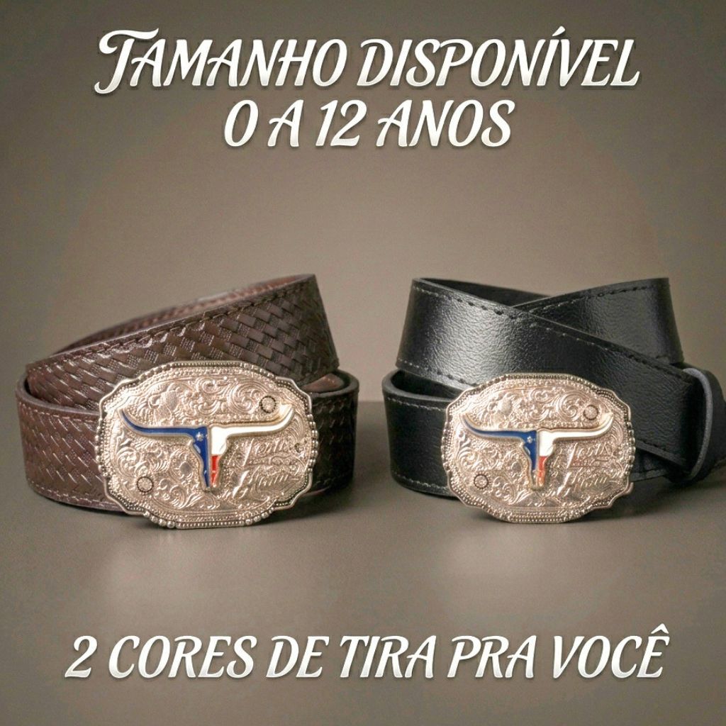 Cinto Country Infantil 0 a 12 anos Rodeio Festa Junina Escola Aniversario Unisex Preto Marrom Longhorn