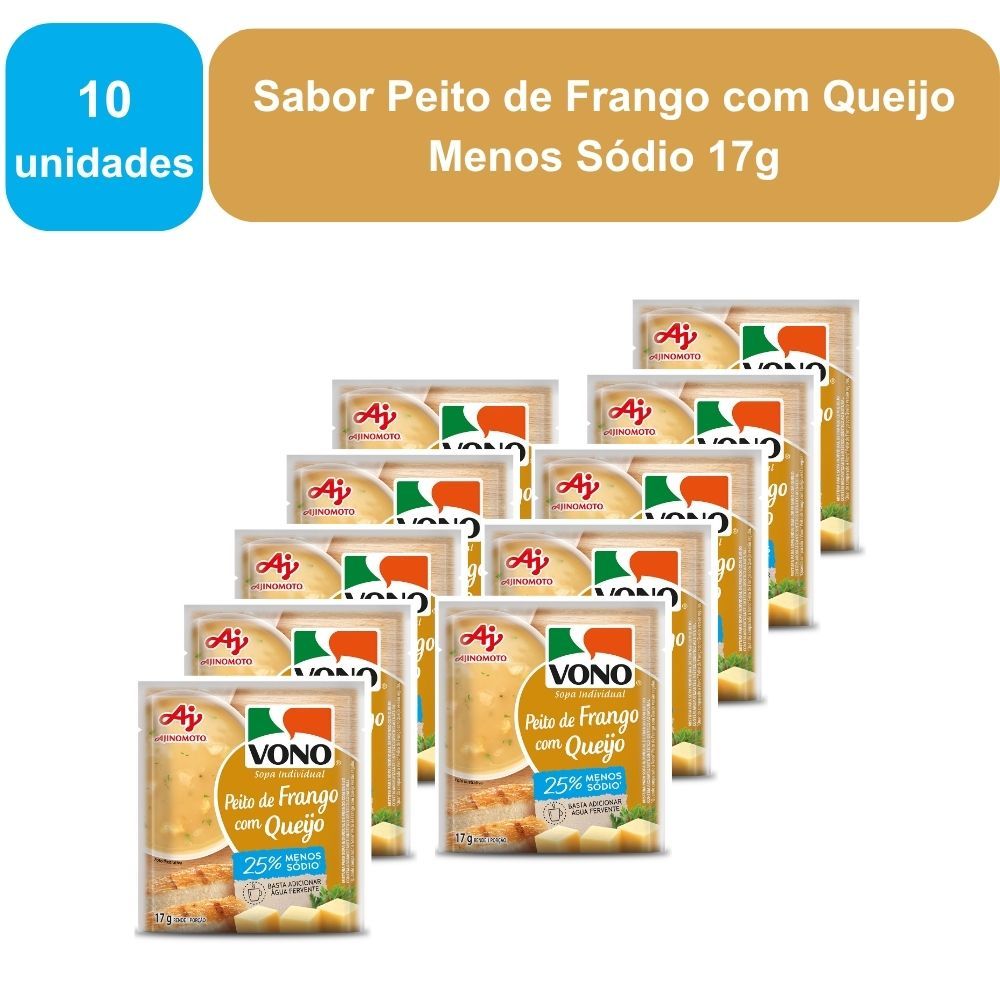 Kit 10 Unidades Sopas Cremosas VONO® Individual Sabor Peito de Frango com Queijo Menos Sódio 17G
