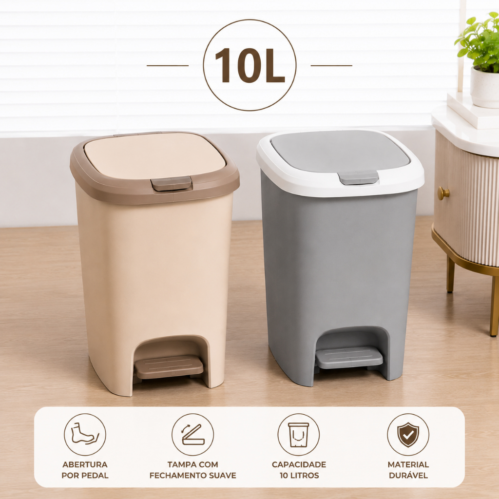 Lixeira Pedal e Click 10L Cozinha Banheiro Plástico Moderna Pratica