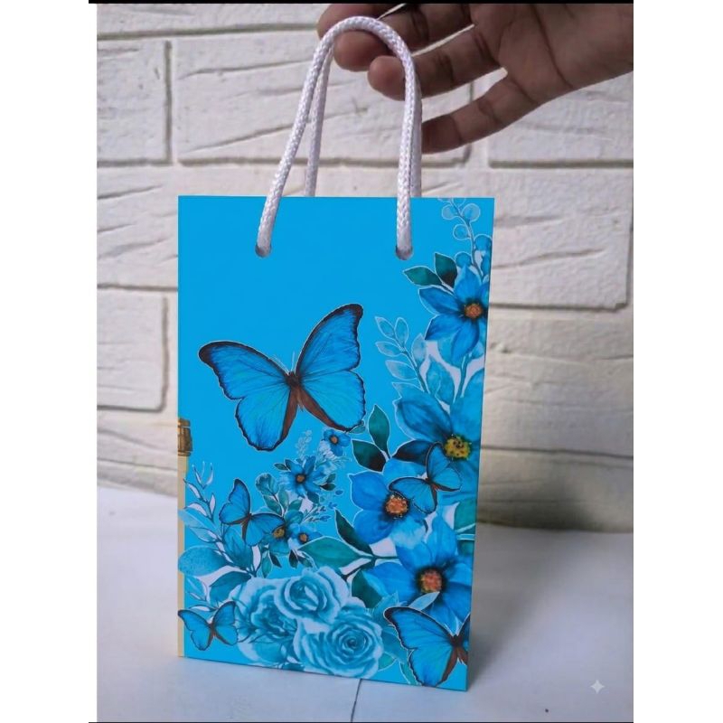 Sacolinha Personalizada Lembrancinha Borboletas Azul PEGUE E MONTE