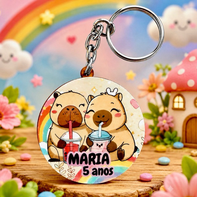 Kit Chaveiro PERSONALIZADO CAPIVARA ADESIVADO, para escola, aniversário, festa, criança, lembrancinhas em MDF