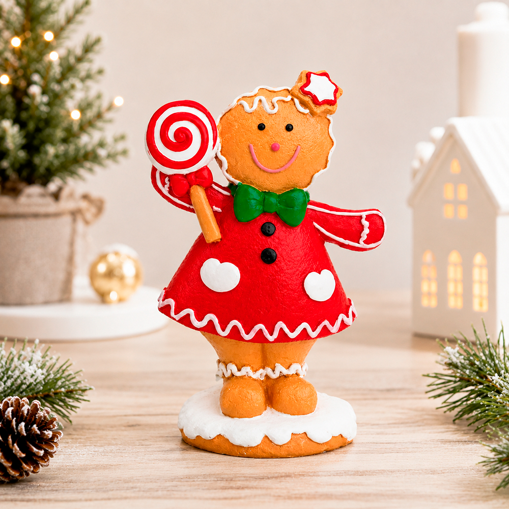 Enfeite Natalino Biscoito de Gengibre com Pirulito em Resina 15,2cm Decoração de Natal
