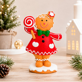 Enfeite Natalino Biscoito de Gengibre com Pirulito em Resina 15,2cm Decoração de Natal