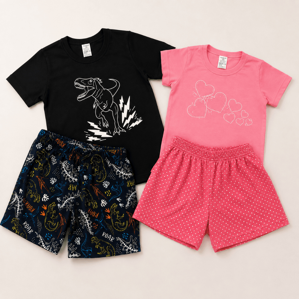 Pijama Verão Infantil Masculino e Feminino Manga Curta | Estampas Sortidas | Tamanho 2 ao 14