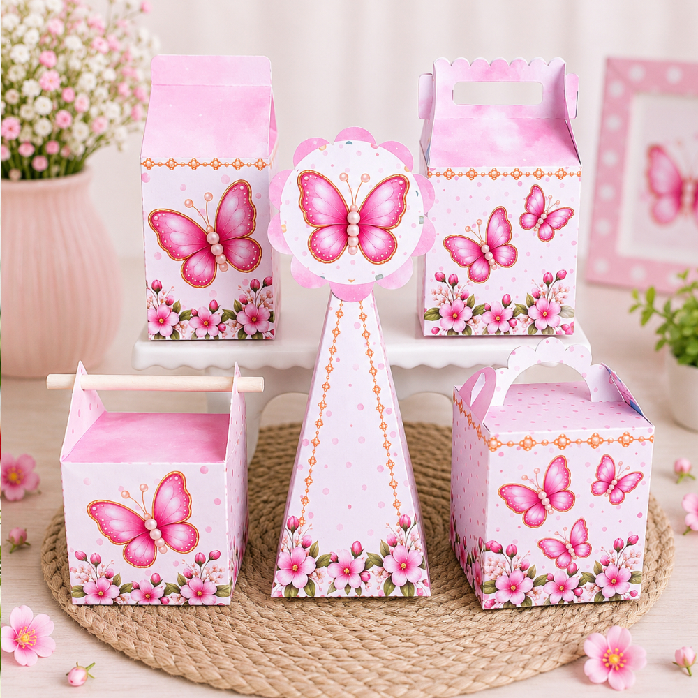 Kit Caixinhas Personalizadas Borboletas - Lembrancinhas Jardim das Borboletas - Caixinhas de Aniversario Borboletas