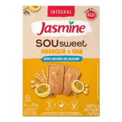 Biscoito Vegano Integral Maracujá & Chia Zero Açúcar Jasmine Sou Sweet Caixa 75g