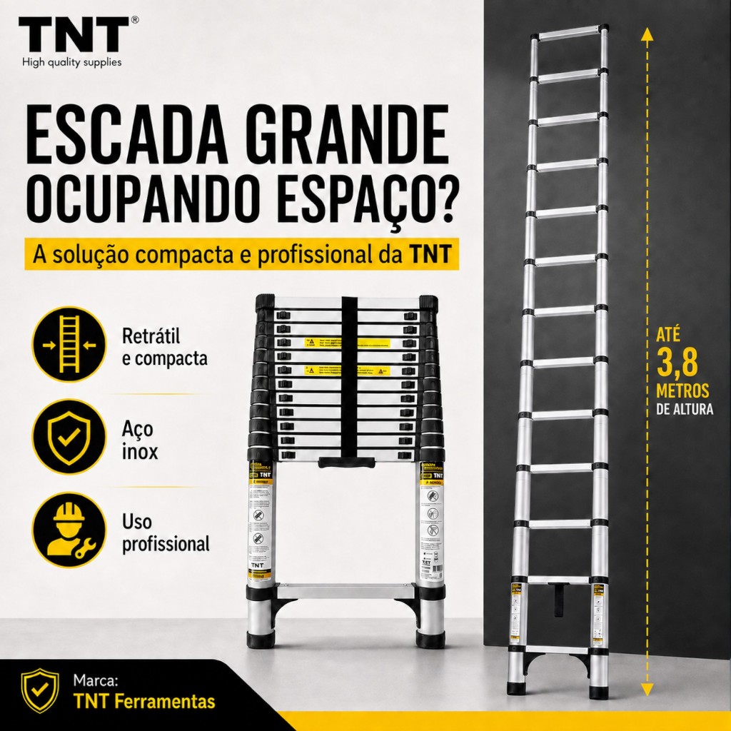 Escada Telescópica TNT Aço Inox (3,2m/3,8m) Retrátil, Fácil de Guardar, Portátil, Extensível · foto 2