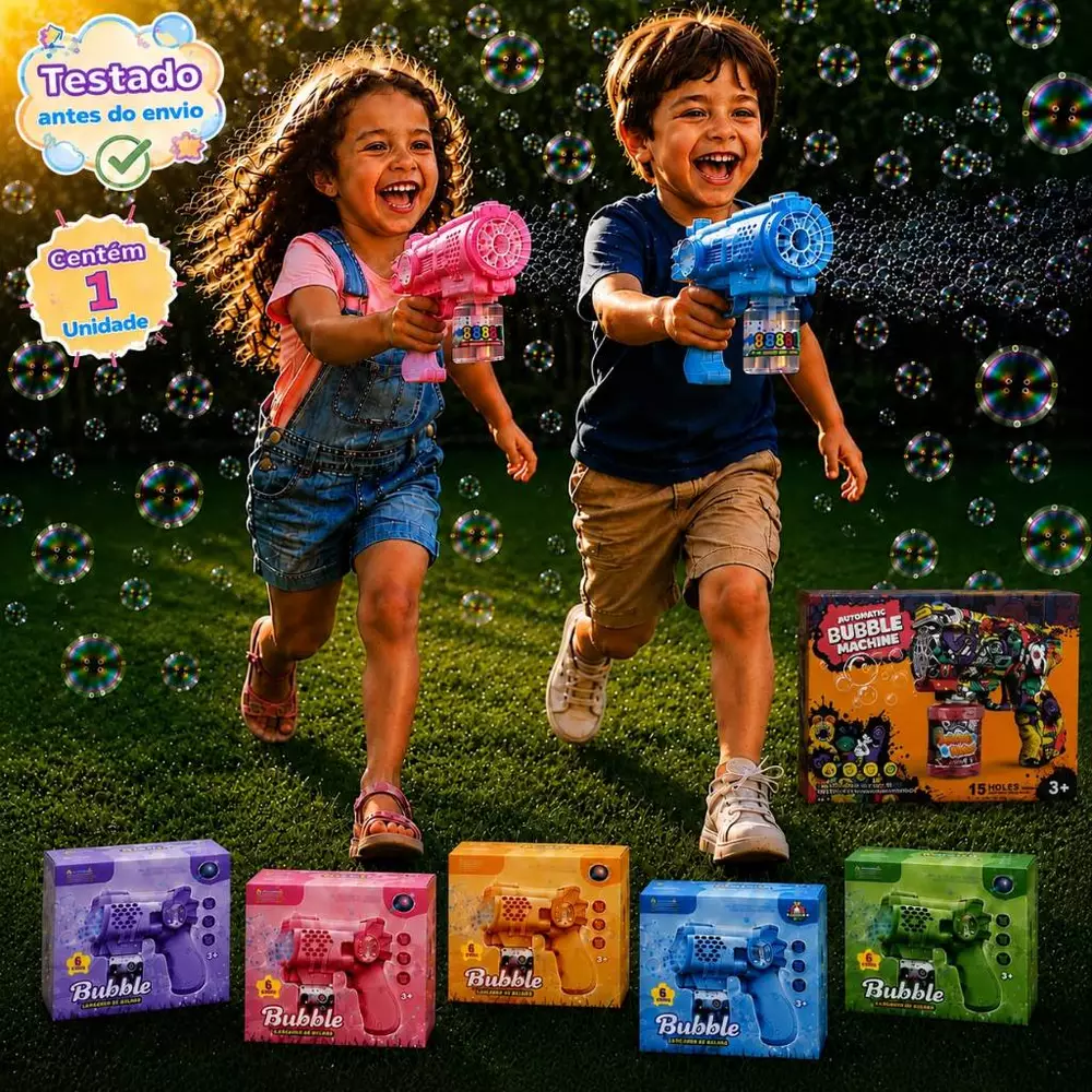Lança Bolhas Automatico Infantil Com Luz LED Brinquedo Divertido Para Crianças