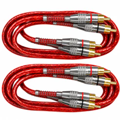 Kit 2 Cabos Rca 1 Metro Blindado Ouro Dupla Blindagem Vermelho