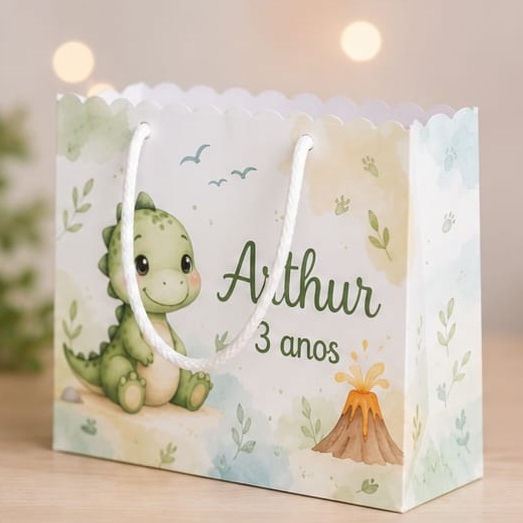 Sacolinha para lembrancinha Personalizada Dinossauro Baby com Nome |Kit 10 unidades |Dino Baby|Lembrancinha  de festa|