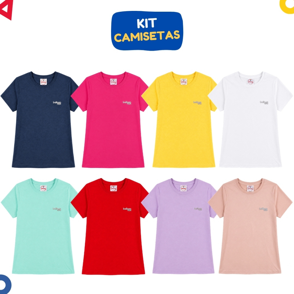 Kit 4 Peças Camisetas Lisas Menina Básicas Infantis Verão Manga Curta 1 ao 14