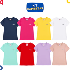 Kit 4 Peças Camisetas Lisas Menina Básicas Infantis Verão Manga Curta 1 ao 14