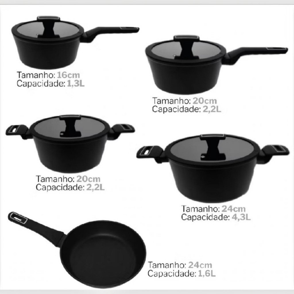 Jogo de Panelas Brinox 5 Peças para Indução Revestimento Cerâmico Antiaderente 4.5