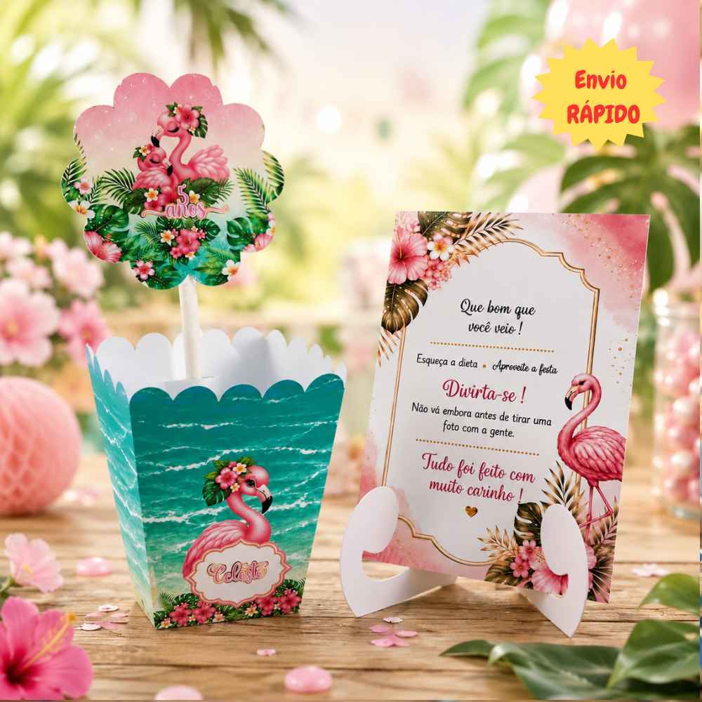 10 Centros de Mesa Flamingo Cachepô (Desmontado)Personalizado/Nome/Lembrancinha/Festa/Aniversário/Infantil/Decoração