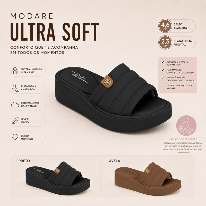 Tamanco Modare Ultra Conforto Feminino Ortopédico Slide Plataforma Soft Bubble Confortável Original