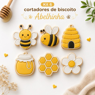 Kit com 6 Cortadores de Biscoito 3D Abelhinha | Confeitaria | Biscoitos | Pasta Americana
